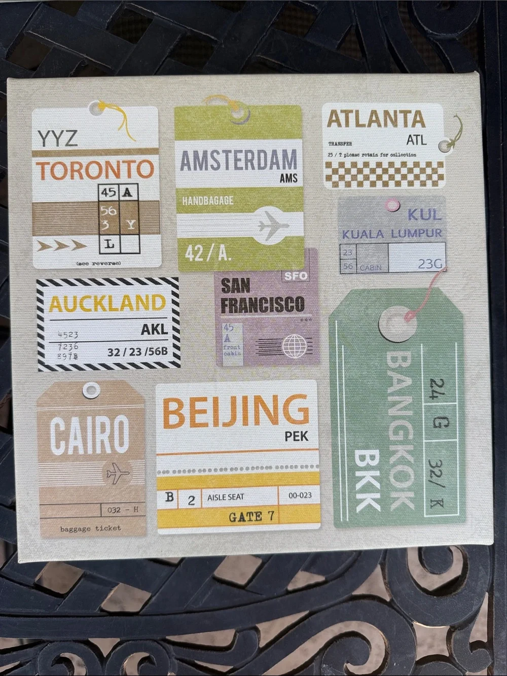 IKEA Travel Tag Canvas Wall Art - Beige, Green, Yellow, Purple, Blue